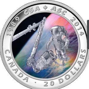 2014 RCM $20 The Canadian Space Agency, 25th Anniversary - Pure Silver Coin